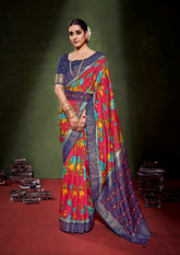 Shop Elegant Vivid Burgundy Cotton Silk Floral Print Saree